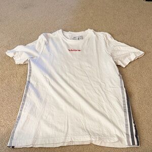 Adidas White Tee with Gray Accents and Red Logo